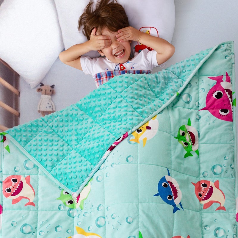 Sivio Minky Dotted Weighted Blanket Super Soft Crystal Velvet Reversible Heavy Blanket with Cute Cartoon Patterns 3 lbs 36x48 Inch Green Shark