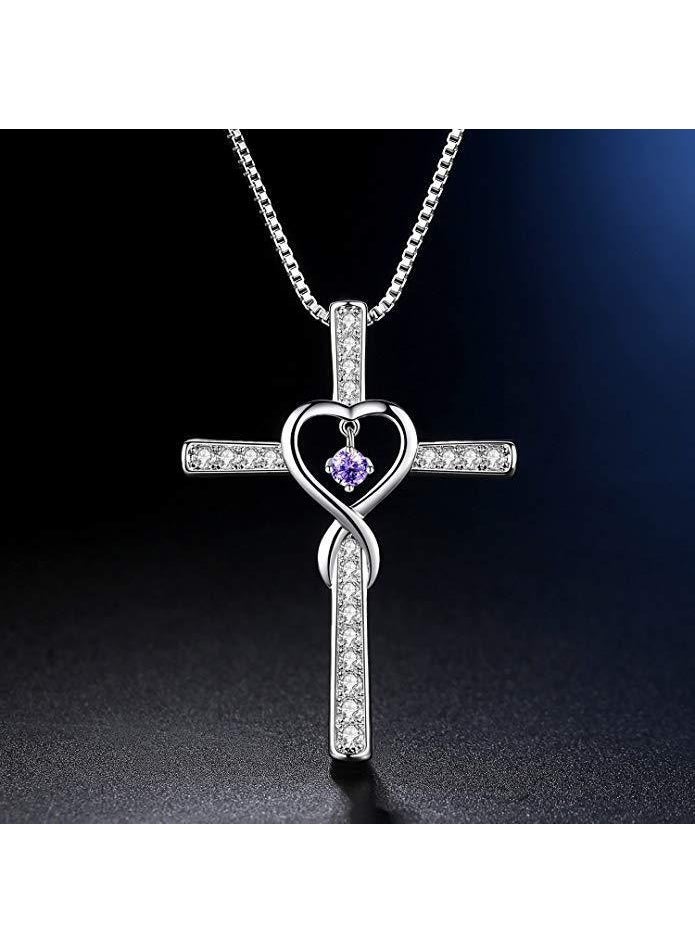 Generic 1 x 5 pcs Fashion Cross December Birthstone Zircon Pendant Necklace Light purple drill (June) 