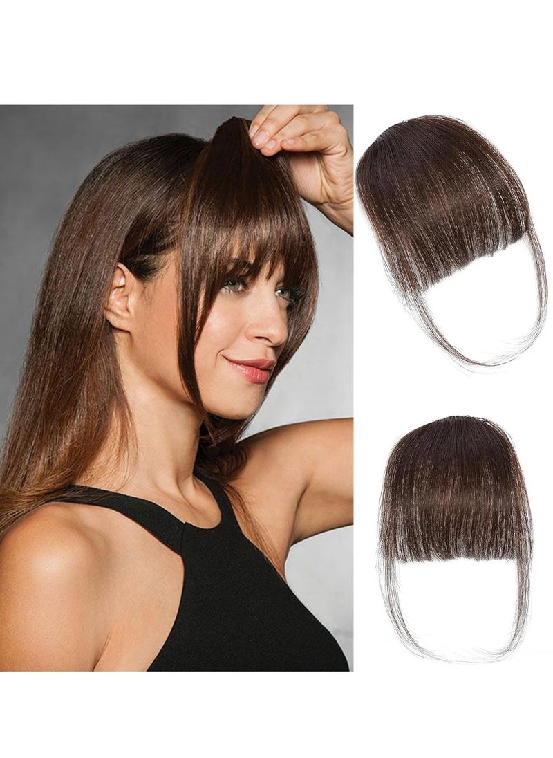 General - Clip in Bangs 100% Real Human Hair Extensions Clip on Wispy Bangs for Women Fringe with Temples Hairpieces Dark Brown Color - Image 1