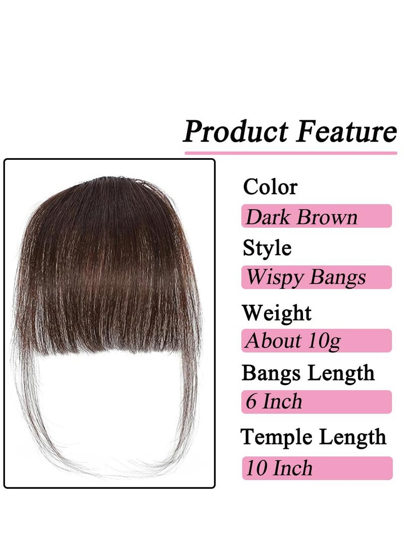 General - Clip in Bangs 100% Real Human Hair Extensions Clip on Wispy Bangs for Women Fringe with Temples Hairpieces Dark Brown Color - Image 1