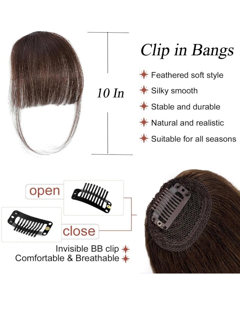 General - Clip in Bangs 100% Real Human Hair Extensions Clip on Wispy Bangs for Women Fringe with Temples Hairpieces Dark Brown Color - Image 1