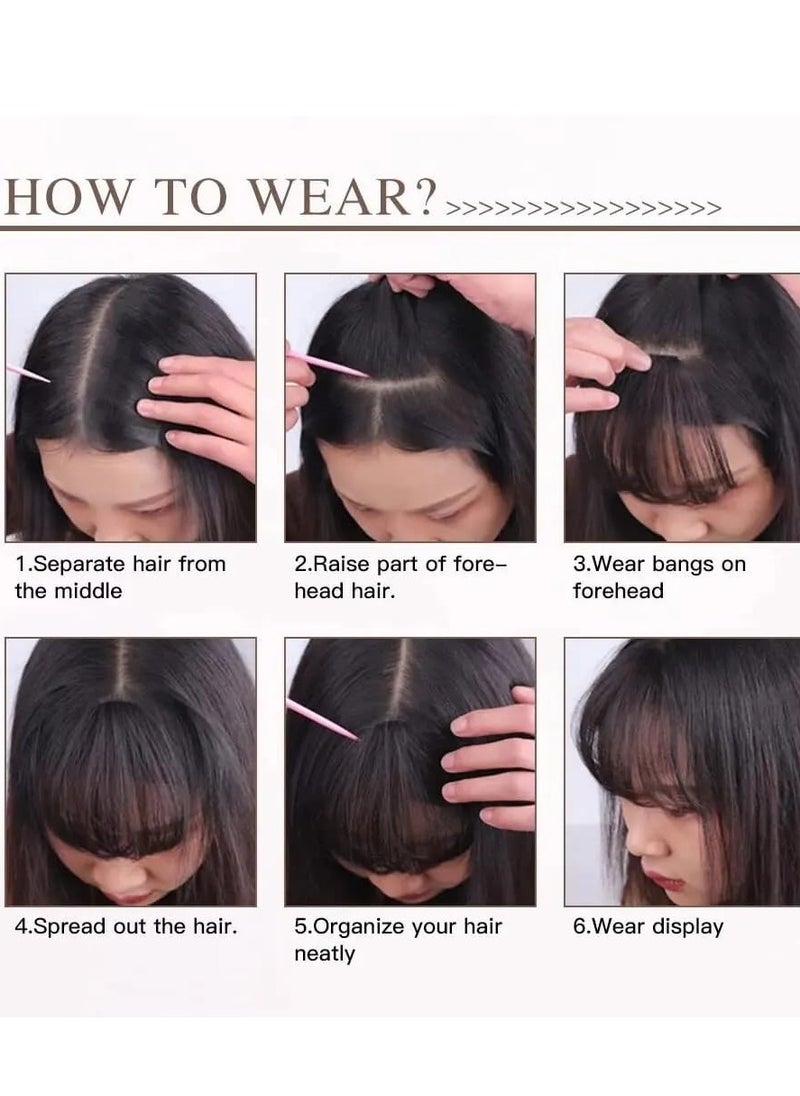 General - Clip in Bangs 100% Real Human Hair Extensions Clip on Wispy Bangs for Women Fringe with Temples Hairpieces Dark Brown Color - Image 1