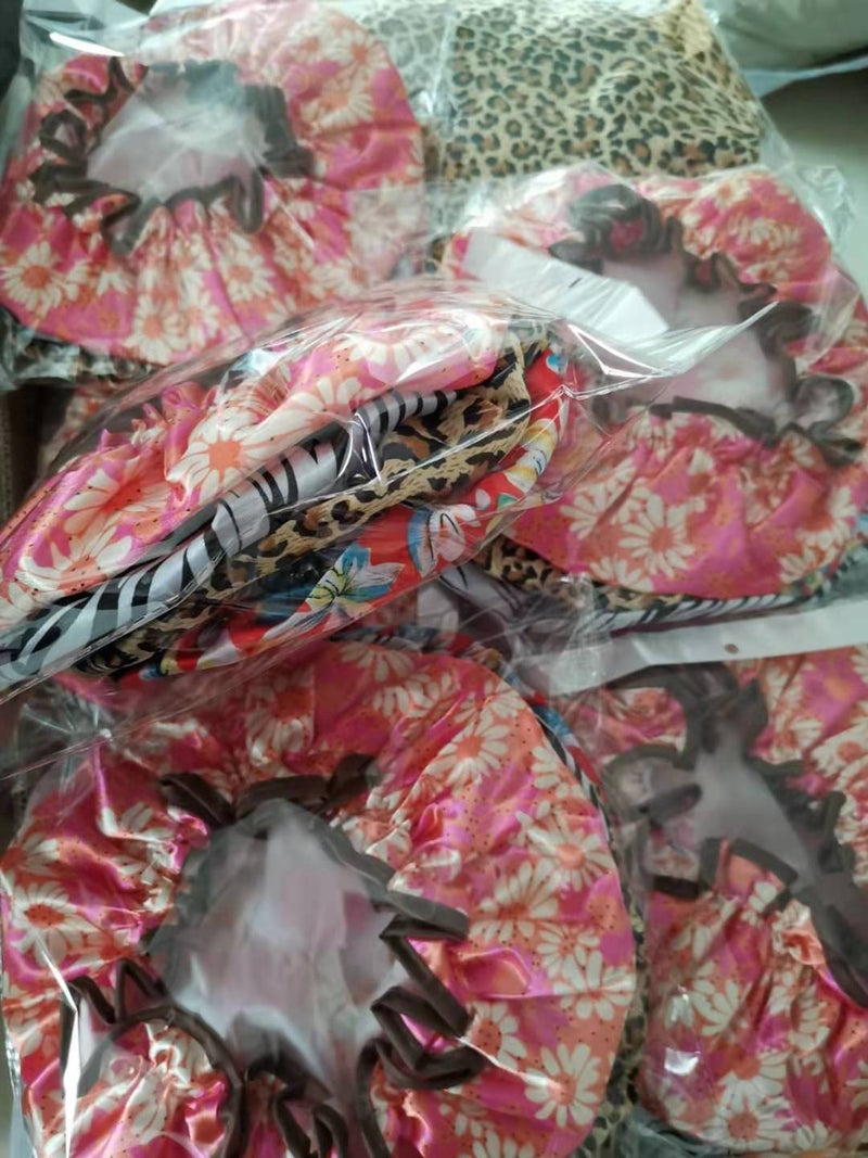 Double Layer Waterproof Shower Cap Disposable Hair Cap Peva Dustproof Satin Polyester Cotton Cartoon Shower Cap - Image 3