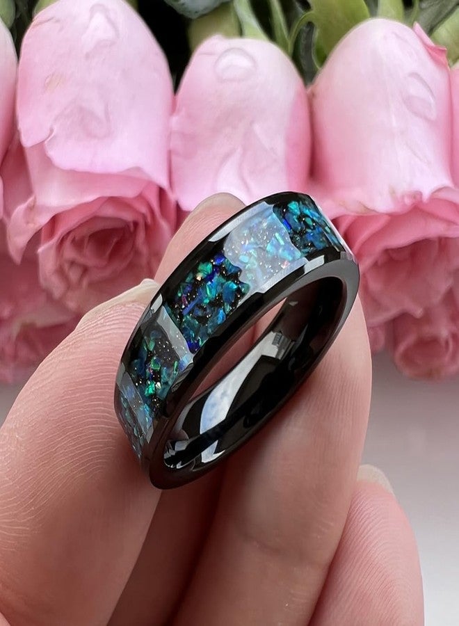 TUTISS 6mm Black Tungsten Rings for Men Women Fashion Jewelry Galaxy Opal Inlay Engagement Wedding Bands Polished Shiny Comfort Fit Size 6 - Image 4
