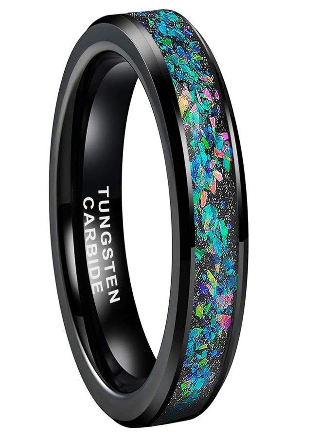 TUTISS 6mm Black Tungsten Rings for Men Women Fashion Jewelry Galaxy Opal Inlay Engagement Wedding Bands Polished Shiny Comfort Fit Size 6 - Image 1