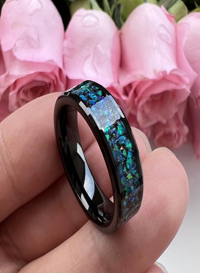 TUTISS 6mm Black Tungsten Rings for Men Women Fashion Jewelry Galaxy Opal Inlay Engagement Wedding Bands Polished Shiny Comfort Fit Size 6 - Image 3
