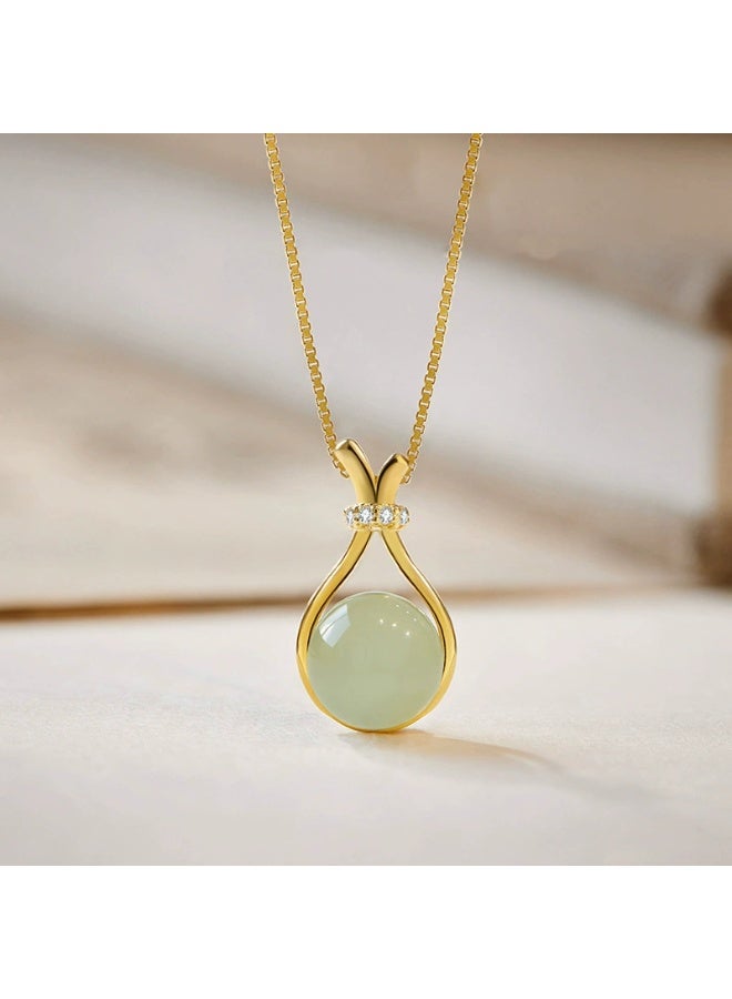 Goolsky قلادة من الفولاذ التيتانيوم مع اليشم هيتان المزيف بتصميم بسيط وأنيق – قلادة اليشم المزيف، للارتداء اليومي/أسلوب فاخر، غير متلاشي، أنيق - Image 3