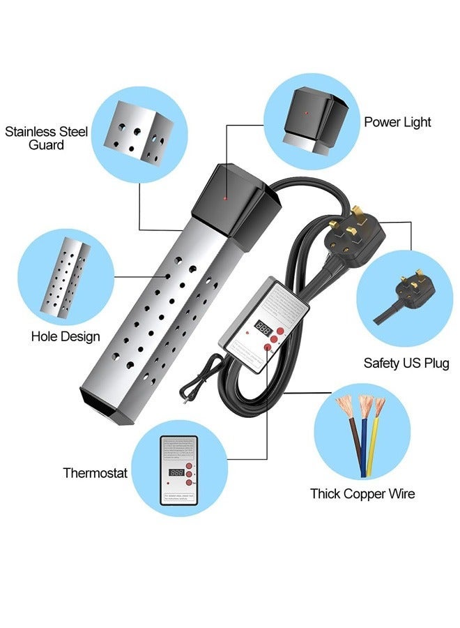 general Immersion Water Heater, for Bathtub/Hot Tub/Inflatable Pool, Submersible Bucket Heater with Temperature Controller and 304 Stainless Steel Guard, Rapid-Heat 5 Gallons Water in Minutes 2500W - Image 2