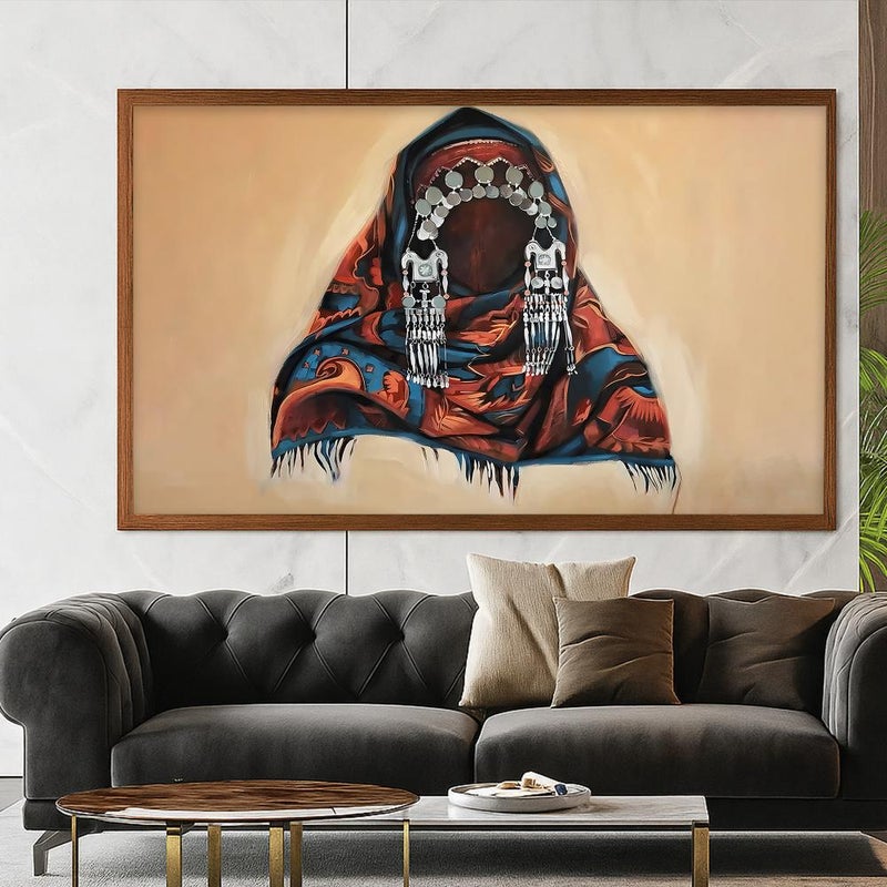 Marktna One canvas painting with a Najdi art design and a hollow frame, measuring (70×50), one piece - Image 3