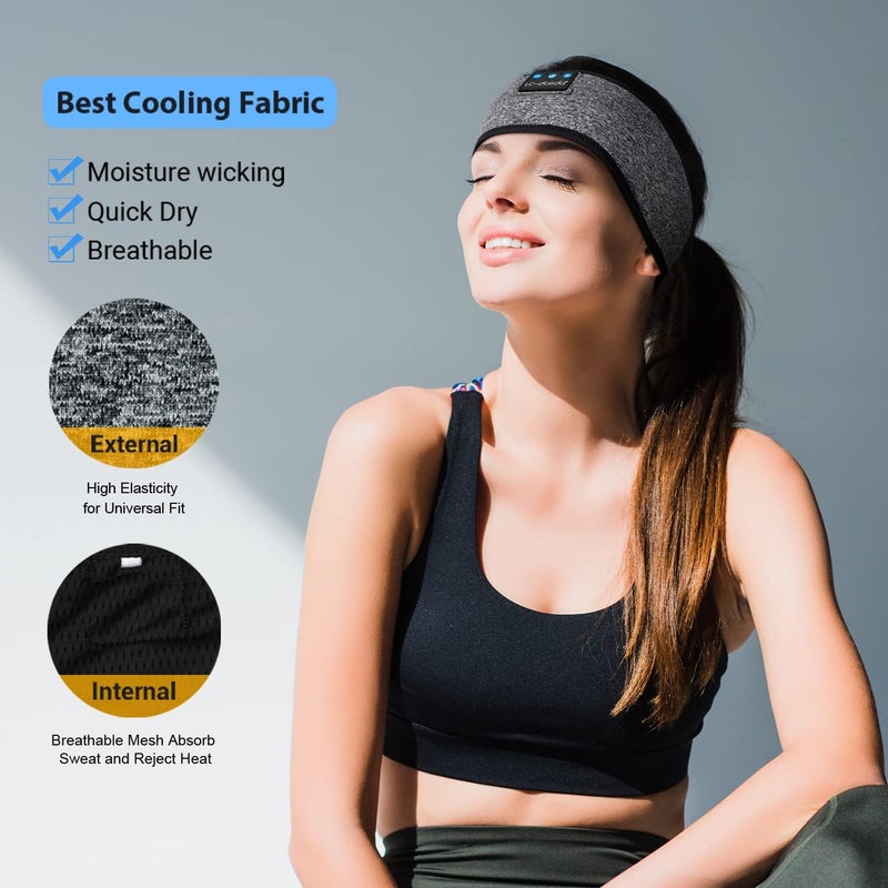 LC-dolida Sleep Headphones Headband Bluetooth 5.4, Sports Headband Earphones Wireless with Speaker Microphone USB C for Sleeping Gift Workout Jogging Yoga Insomnia Travel Meditation, Ash Grey - Image 5