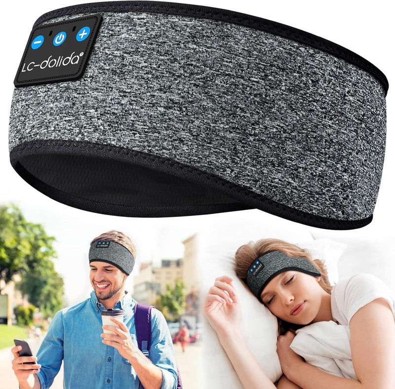 LC-dolida Sleep Headphones Headband Bluetooth 5.4, Sports Headband Earphones Wireless with Speaker Microphone USB C for Sleeping Gift Workout Jogging Yoga Insomnia Travel Meditation, Ash Grey - Image 1