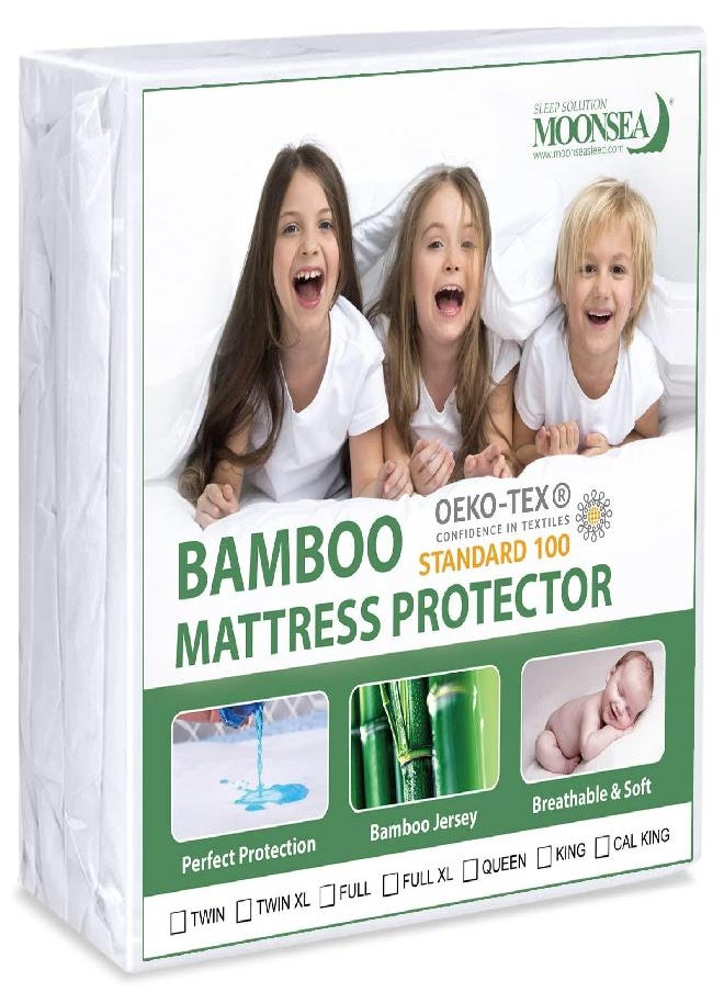 Moonsea - Queen Mattress Cover Waterproof Bamboo Mattress Protector, Breathable Skin Friendly and Noiseless Cooling Bamboo Fitted Mattress Cover for 18”Deep Pocket - Image 1