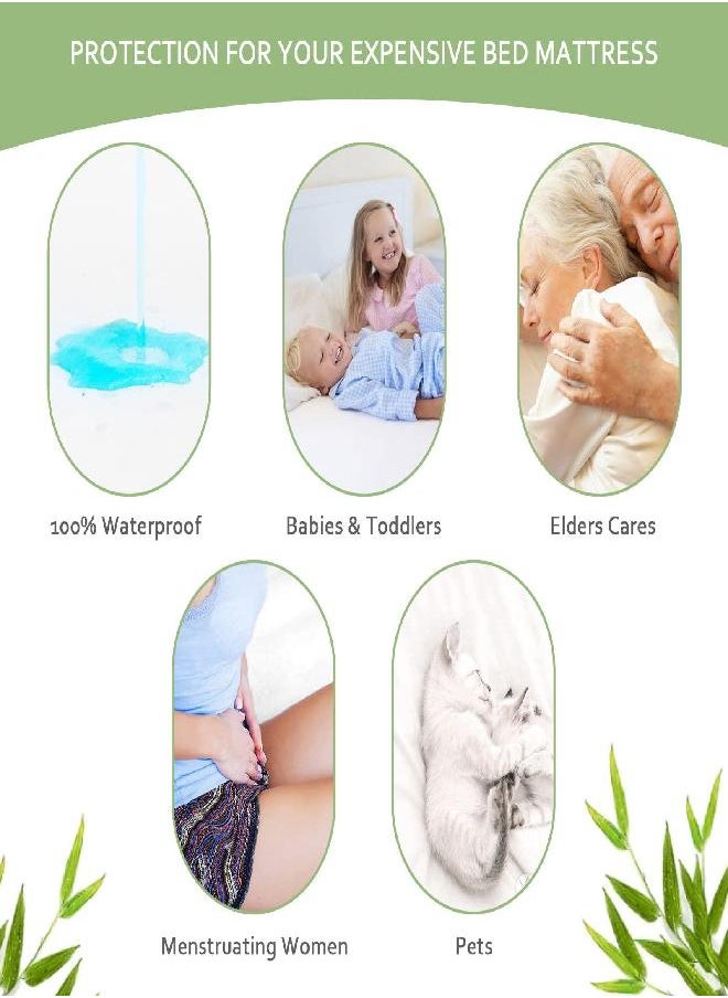 Moonsea - Queen Mattress Cover Waterproof Bamboo Mattress Protector, Breathable Skin Friendly and Noiseless Cooling Bamboo Fitted Mattress Cover for 18”Deep Pocket - Image 1