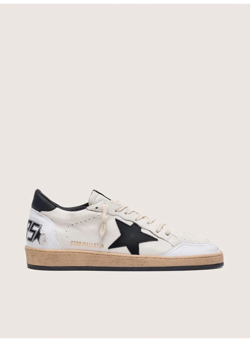 Golden Goose Men's Ball Star Sneakers, White Nappa Leather with Black Star - Image 1