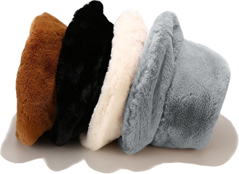 Umeepar Winter Faux Fur Fuzzy Bucket Hat Fluffy Warm Hat for Women Men - Image 5