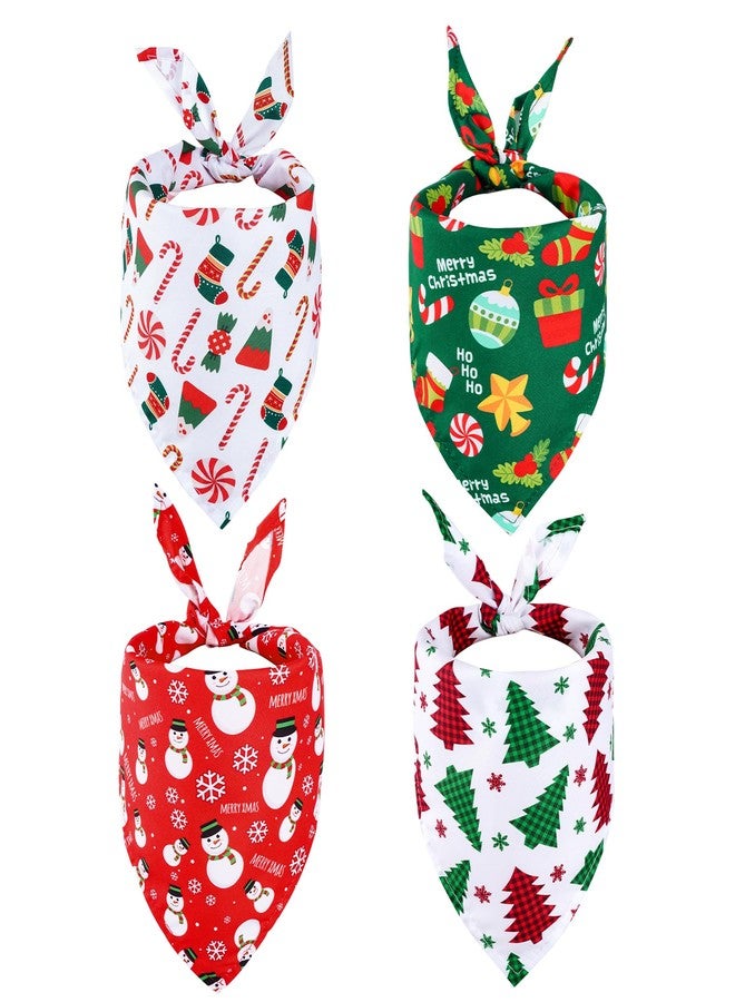 yeabwps 4Pcs Triangle Dog Scarf - Christmas Kerchief & Bandana Set - Snowman, Cane, Candy Themed - Dog Costume Accessories (Small, Medium, Large) - Image 1