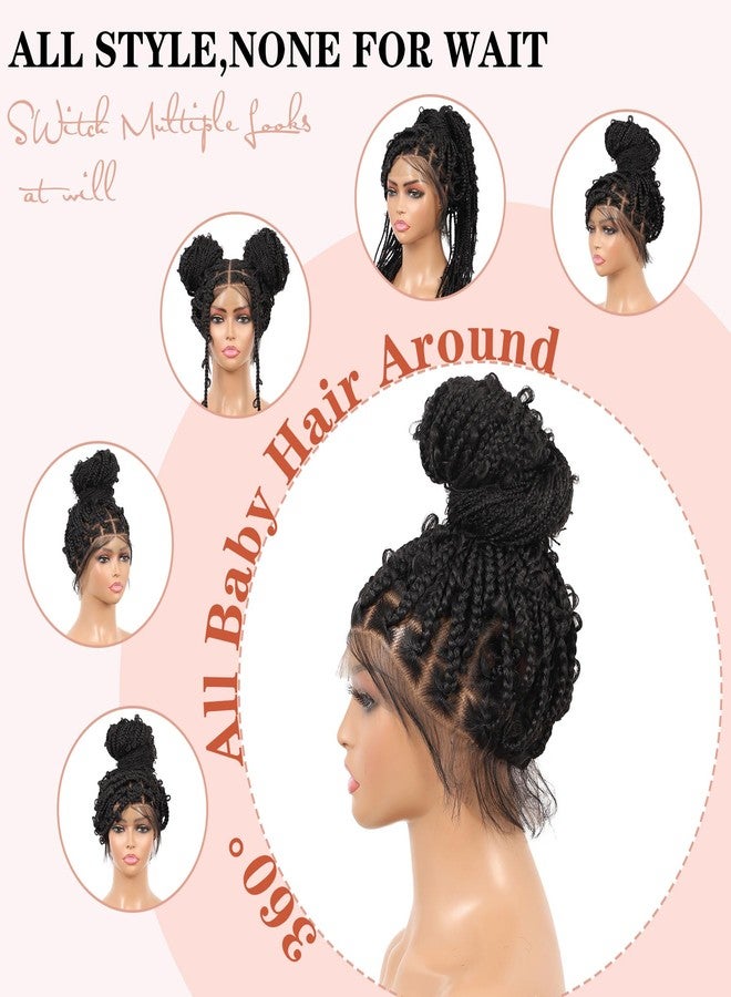 Lexqui 360° HD Full Lace Braided Wigs for Women Knotless Braided Wigs Butterfly Box Braid Wig with Baby Hair Human Hair Blended Braid Lace Front Wig Black 36 Inch - Image 4
