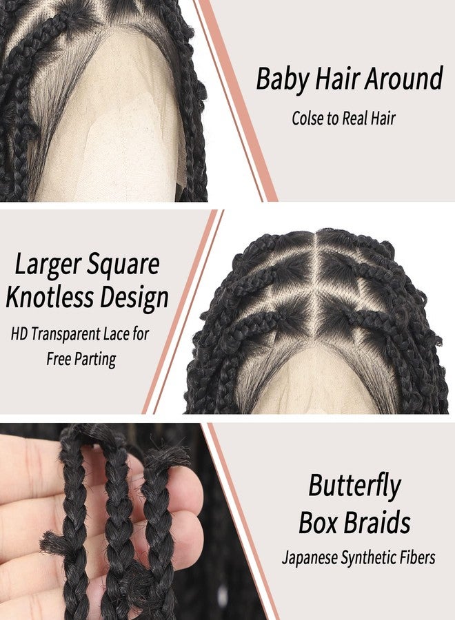 Lexqui 360° HD Full Lace Braided Wigs for Women Knotless Braided Wigs Butterfly Box Braid Wig with Baby Hair Human Hair Blended Braid Lace Front Wig Black 36 Inch - Image 2