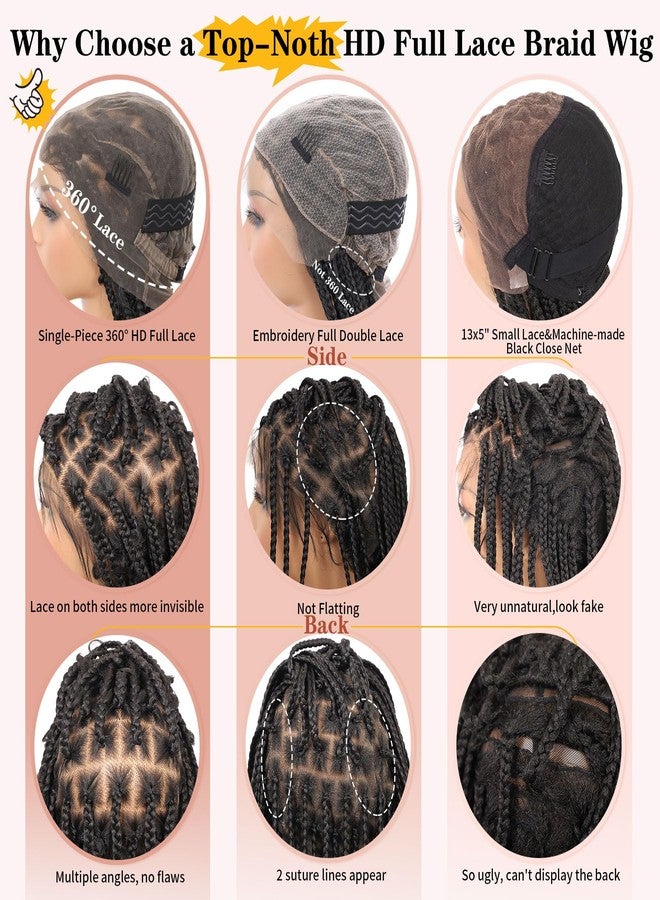 Lexqui 360° HD Full Lace Braided Wigs for Women Knotless Braided Wigs Butterfly Box Braid Wig with Baby Hair Human Hair Blended Braid Lace Front Wig Black 36 Inch - Image 5