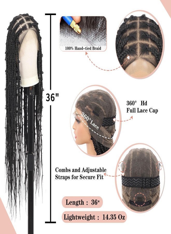 Lexqui 360° HD Full Lace Braided Wigs for Women Knotless Braided Wigs Butterfly Box Braid Wig with Baby Hair Human Hair Blended Braid Lace Front Wig Black 36 Inch - Image 3
