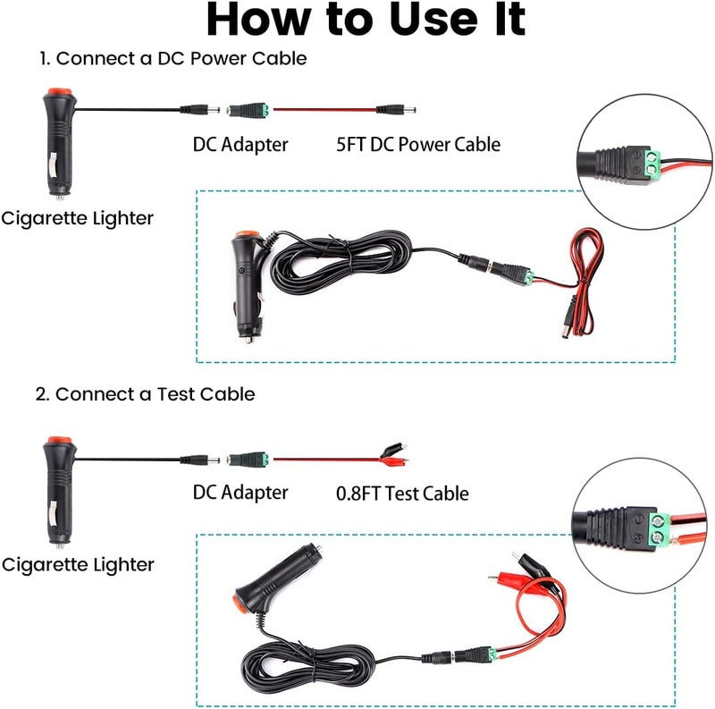 GreenYi 12V DC Cigarette Lighter Charger Cord with Test Cable and DC Plug Adapter - Image 5