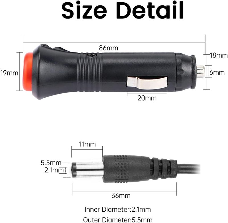 GreenYi 12V DC Cigarette Lighter Charger Cord with Test Cable and DC Plug Adapter - Image 2