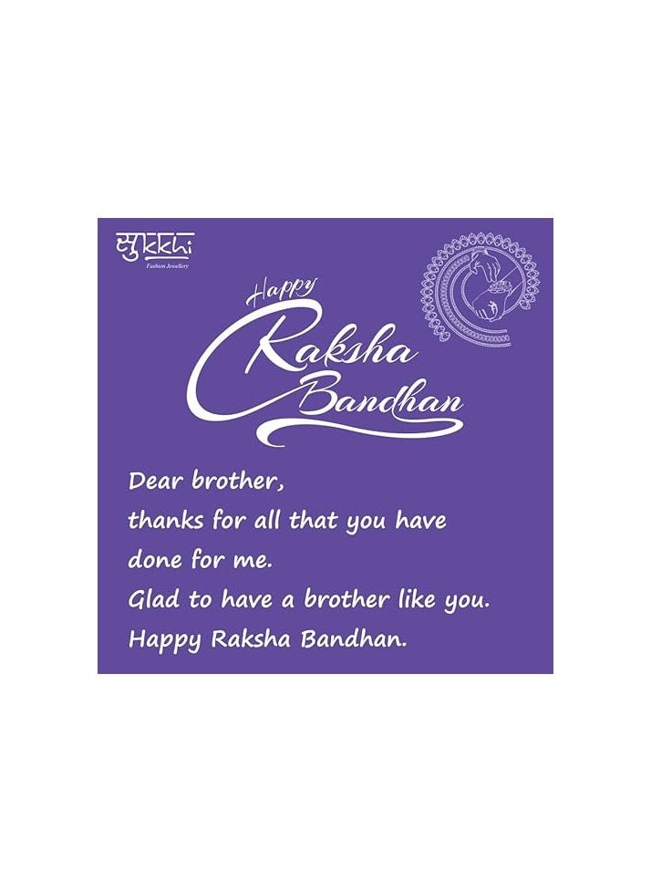 Sukkhi Sukkhi Rakhi Elaborate Kundan Rakhi Combo and Designer Gold Plated Premium Rakhi for Brother, Roli Chawal and Greeting Card|Rakhi for Bhaiya Rakhi for MEN  - Image 4
