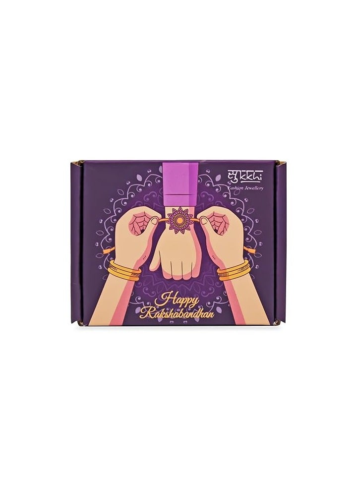 Sukkhi Sukkhi Rakhi Elaborate Kundan Rakhi Combo and Designer Gold Plated Premium Rakhi for Brother, Roli Chawal and Greeting Card|Rakhi for Bhaiya Rakhi for MEN  - Image 5