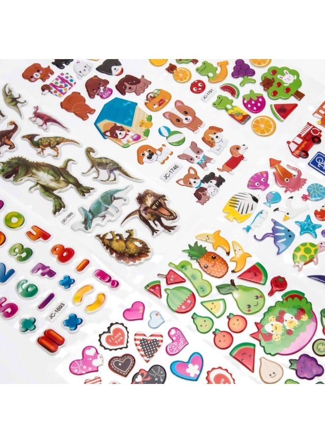 HALAMODO ملصقات ثلاثية الأبعاد للأطفال، 20 ورقة متنوعة من الملصقات المنتفخة، 500 ملصق للأطفال لمكافآت الحفلات والهدايا والتدوين بما في ذلك الحيوانات والديناصورات والأرقام والفواكه والشاحنات والفراشات والمزيد - Image 2