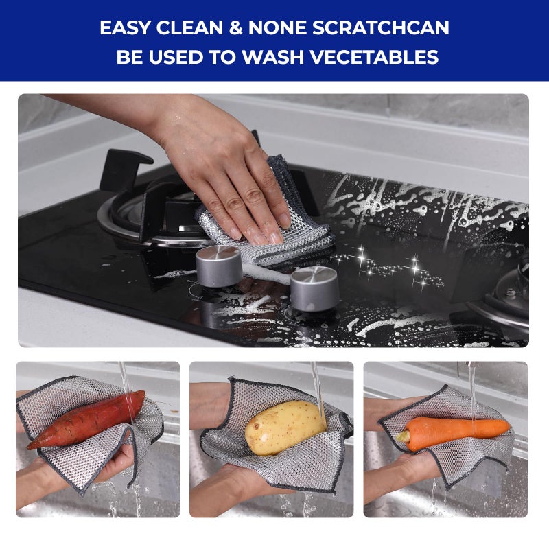 Wangjinpeng 12 PCS 3-Layer Non-Scratch Multipurpose Steel Wire Dishcloths - Reusable Quick-Dry Odor-Free Scrub Cloths for Dishes, Kitchen Cleaning Cloths for Cookware, Sinks, Stove Tops(7.87X7.87) - Image 4