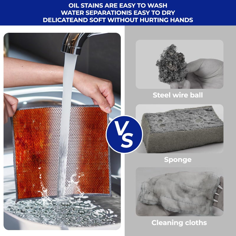 Wangjinpeng 12 PCS 3-Layer Non-Scratch Multipurpose Steel Wire Dishcloths - Reusable Quick-Dry Odor-Free Scrub Cloths for Dishes, Kitchen Cleaning Cloths for Cookware, Sinks, Stove Tops(7.87X7.87) - Image 5