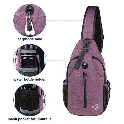 WATERFLY Crossbody Sling Backpack Sling Bag Travel Hiking Chest Bag Daypack (Purple) - Image 5