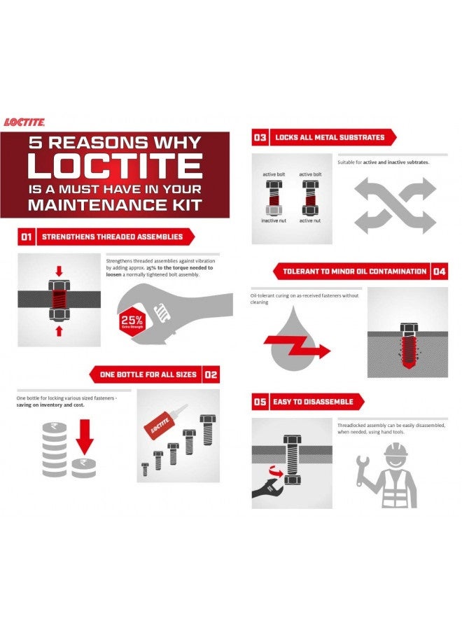 Loctite Loctite 272 Threadlocker For Automotive: High-Strength, High-Temperature, Anaerobic, Heavy-Duty Applications, Works On All Metals | Red, 36 Ml Bottle (Pn: 37480-492143)  - Image 3