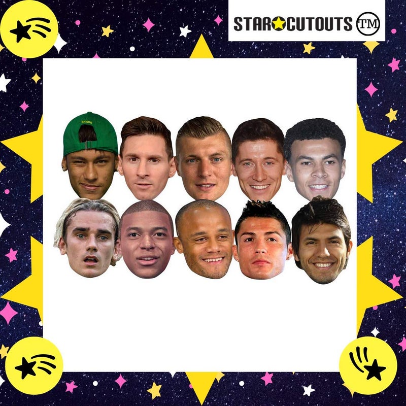 STAR CUTOUTS SMP371 Football World Super Party 10 Masks Pack includes Ronaldo, Aguero, Messi, Kroos, Lewandowski, Mbappe, Griezmann Amazing Talking Point for Tournament Football Fans - Image 2
