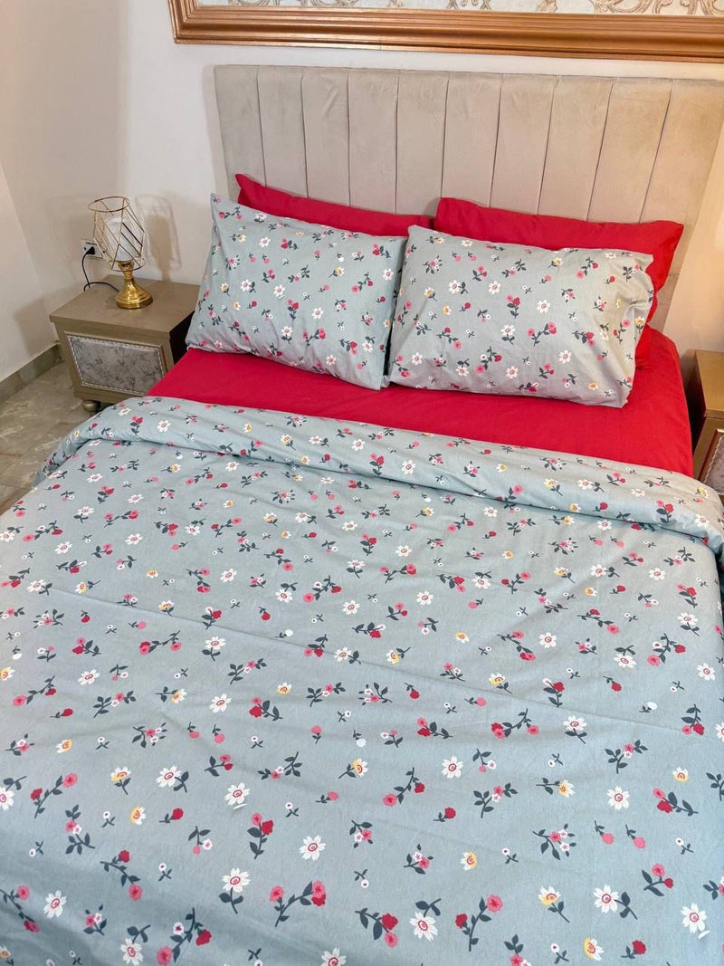 Yarlin-Bed Set (Flat Bedsheet for 200 cm beds and 2 Small Pillowcases ( Roses) Design