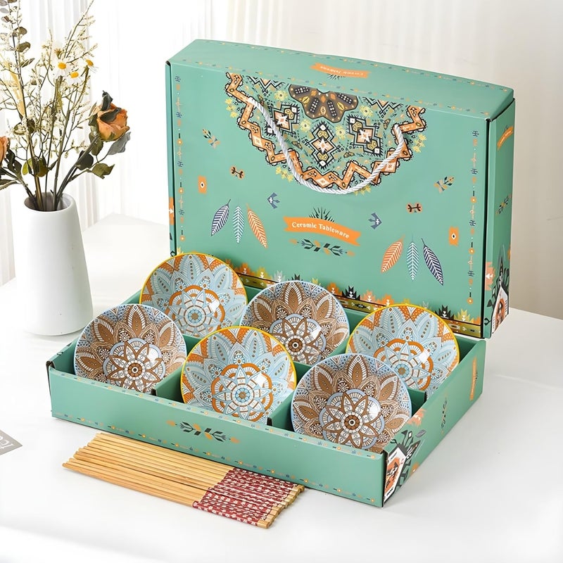 VELINEX Colorful Ceramic Bowl Gift Box Set Porcelain Dessert Bowls for Ice Cream Soup Cereal Microwave Dishwasher Safe Unique Design 280ml Green Pack of 6 - Image 1