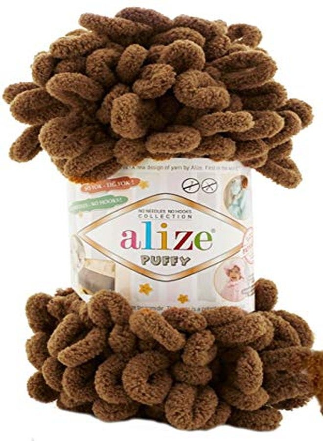 ALIZE 4 skn/Ball Alize Puffy Baby Big Loop Blanket Yarn 100% Micropolyester Soft Yarn 400gr 39.3 yds (321- Coffee Mocha) - Image 2