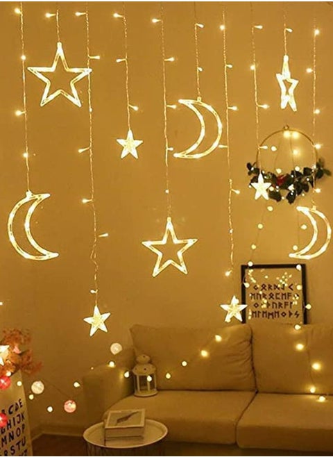 Star And Moon Shaped 3.5M Decorative Ramadan Curtain String Lights Light Set 220V Direct Warm White With 8 Modes