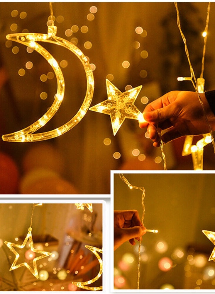 Star And Moon Shaped 3.5M Decorative Ramadan Curtain String Lights Light Set 220V Direct Warm White With 8 Modes