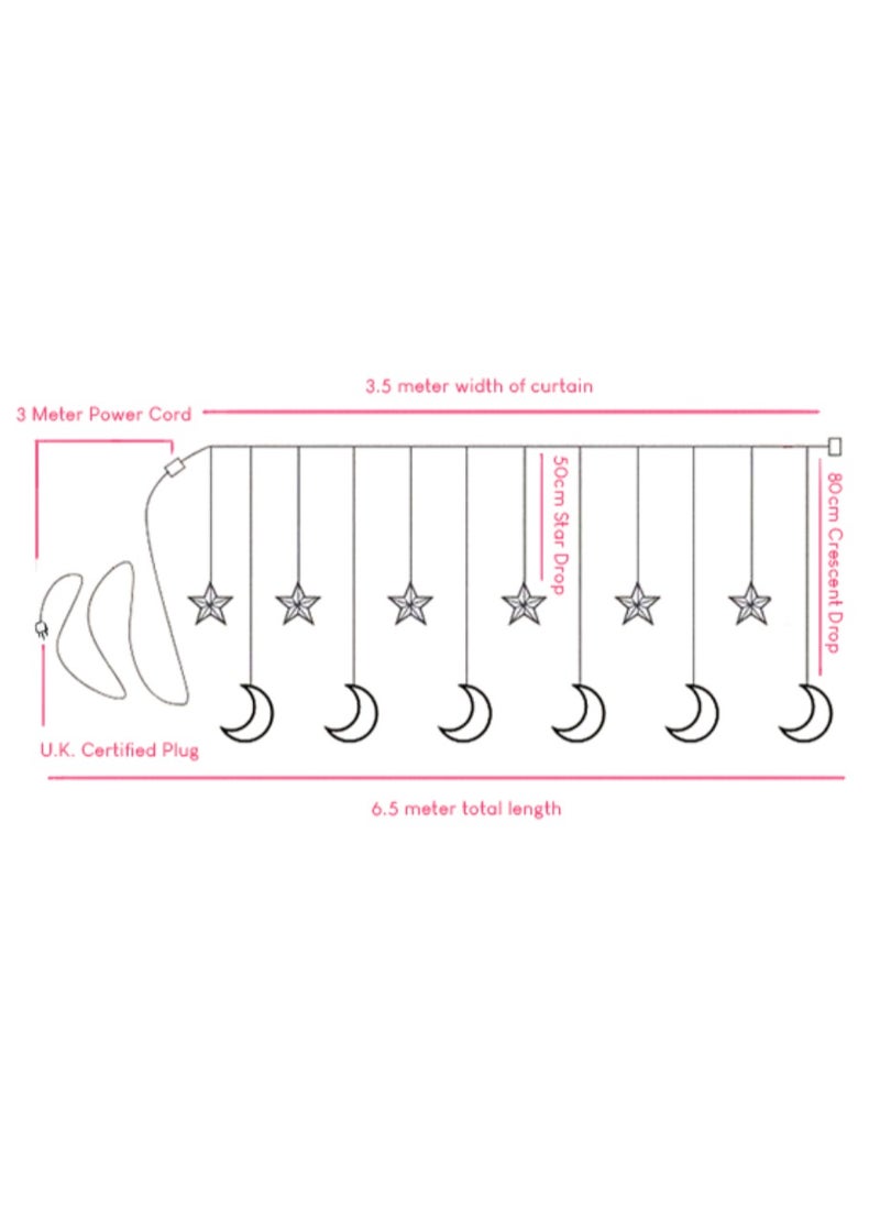 Star And Moon Shaped 3.5M Decorative Ramadan Curtain String Lights Light Set 220V Direct Warm White With 8 Modes