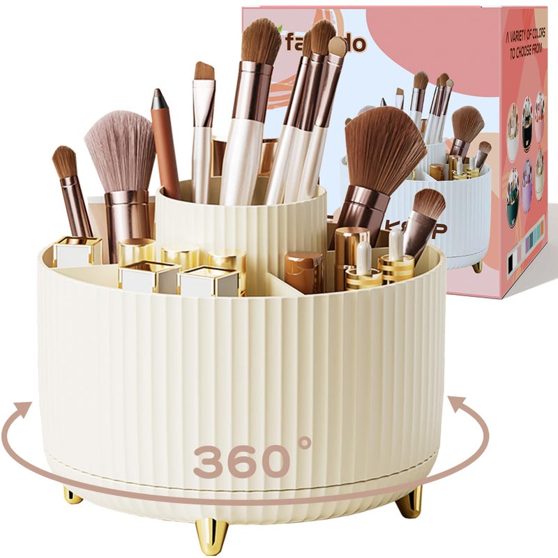fanado 360 Rotate Makeup Brush Holder Organizer Makeup Organizers Countertop Makeup organization and Skincare Storage for Vanity Desktop Bathroom Ivory