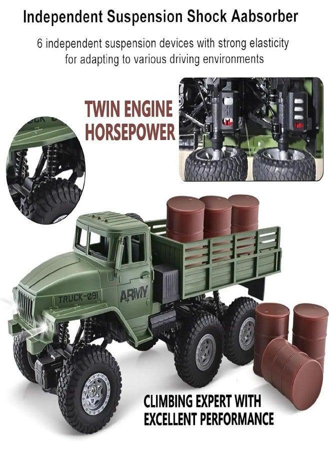 GoolRC RC Military Truck, 1:16 Scale 6WD Remote Control Car, Off-Road RC Crawler, RC Army Cars with LED Light and 2 Batteries, All Terrain RC Military Carrier Truck for Adults - Image 4