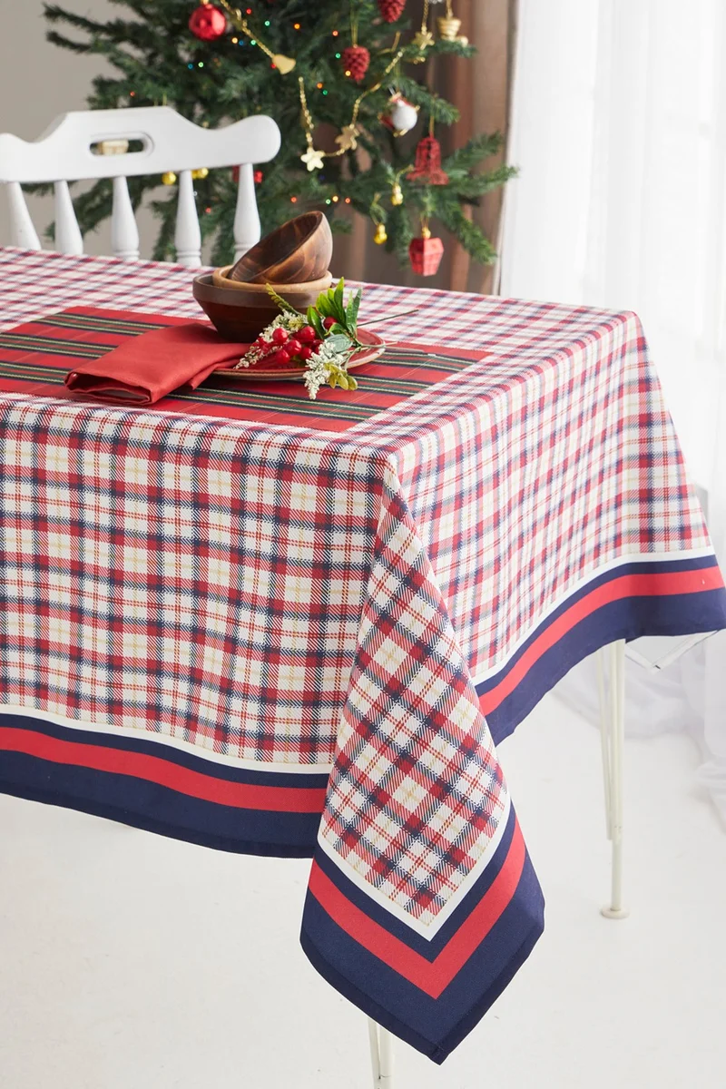 Ays Home Red Navy Blue Gingham New Year Christmas Dining Table Cloth
