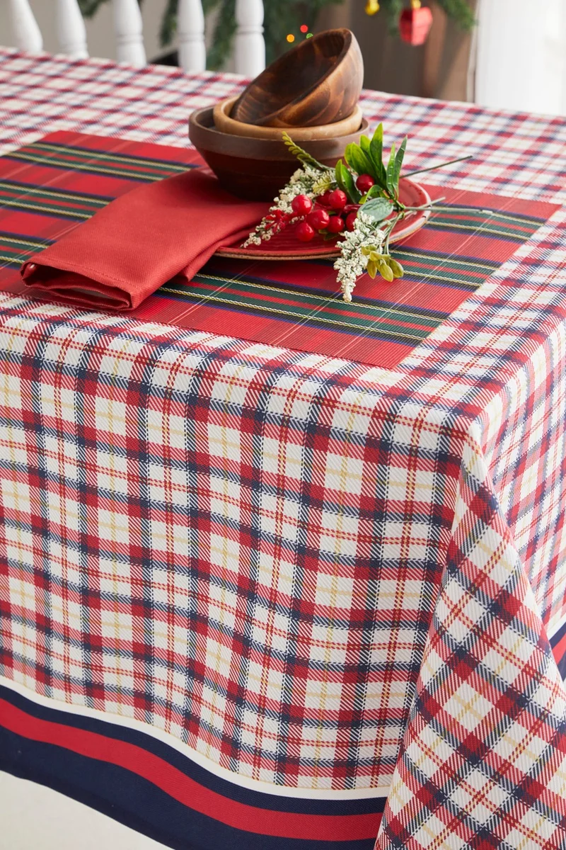 Ays Home Red Navy Blue Gingham New Year Christmas Dining Table Cloth