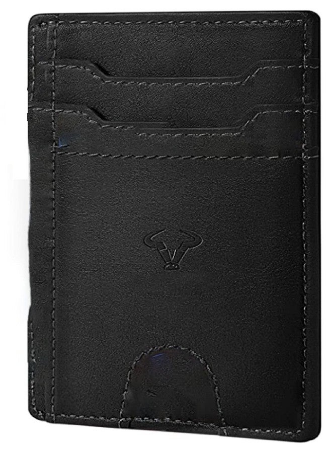 كونتاكتس محفظة جلدية أصلية رفيعة من كونتاكتس | محفظة أمامية رفيعة وبسيطة مزودة بتقنية حجب RFID | حامل بطاقات للرجال | تتسع لما يصل إلى 7 بطاقات، بما في ذلك نافذة واحدة لبطاقة الهوية (أسود) - Image 1