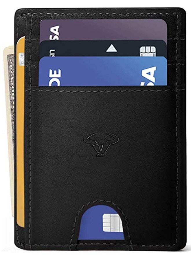 كونتاكتس محفظة جلدية أصلية رفيعة من كونتاكتس | محفظة أمامية رفيعة وبسيطة مزودة بتقنية حجب RFID | حامل بطاقات للرجال | تتسع لما يصل إلى 7 بطاقات، بما في ذلك نافذة واحدة لبطاقة الهوية (أسود) - Image 2