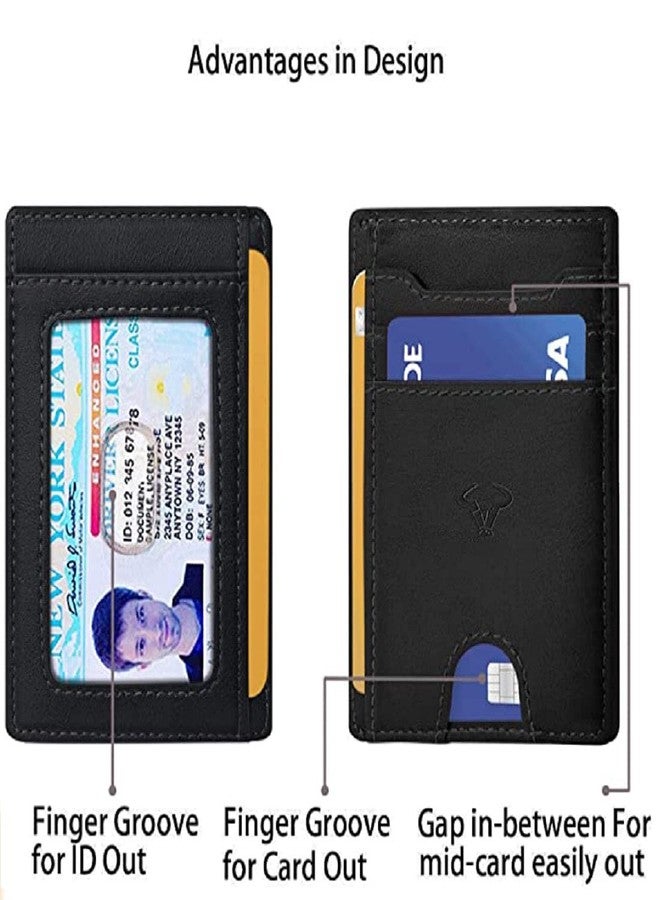 كونتاكتس محفظة جلدية أصلية رفيعة من كونتاكتس | محفظة أمامية رفيعة وبسيطة مزودة بتقنية حجب RFID | حامل بطاقات للرجال | تتسع لما يصل إلى 7 بطاقات، بما في ذلك نافذة واحدة لبطاقة الهوية (أسود) - Image 3