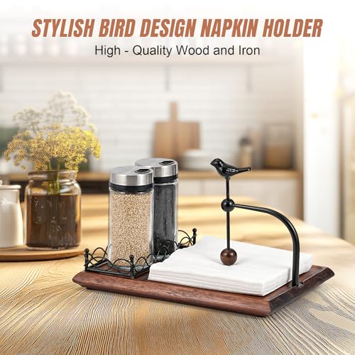 Tocemei Napkin Holder for Table with Unique Bird - shaped Design, Napkin Holder with Salt and Pepper Shakers Storage (Shakers Not Included), Wooden Base, Iron Build.Ideal for Outdoor Use and Kitchens - Image 2