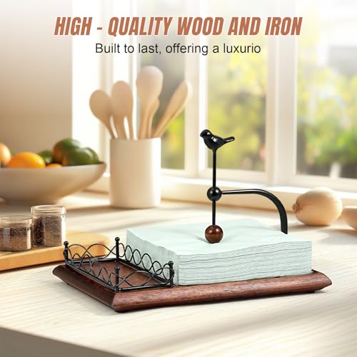 Tocemei Napkin Holder for Table with Unique Bird - shaped Design, Napkin Holder with Salt and Pepper Shakers Storage (Shakers Not Included), Wooden Base, Iron Build.Ideal for Outdoor Use and Kitchens - Image 3