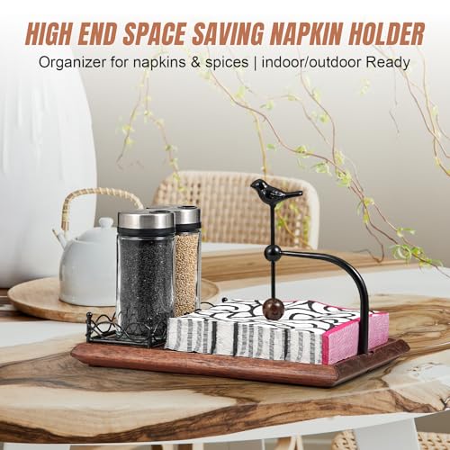Tocemei Napkin Holder for Table with Unique Bird - shaped Design, Napkin Holder with Salt and Pepper Shakers Storage (Shakers Not Included), Wooden Base, Iron Build.Ideal for Outdoor Use and Kitchens - Image 4